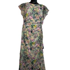 Cato Multicolor Floral Maxi Dress Flutter Sleeves 14/16W New